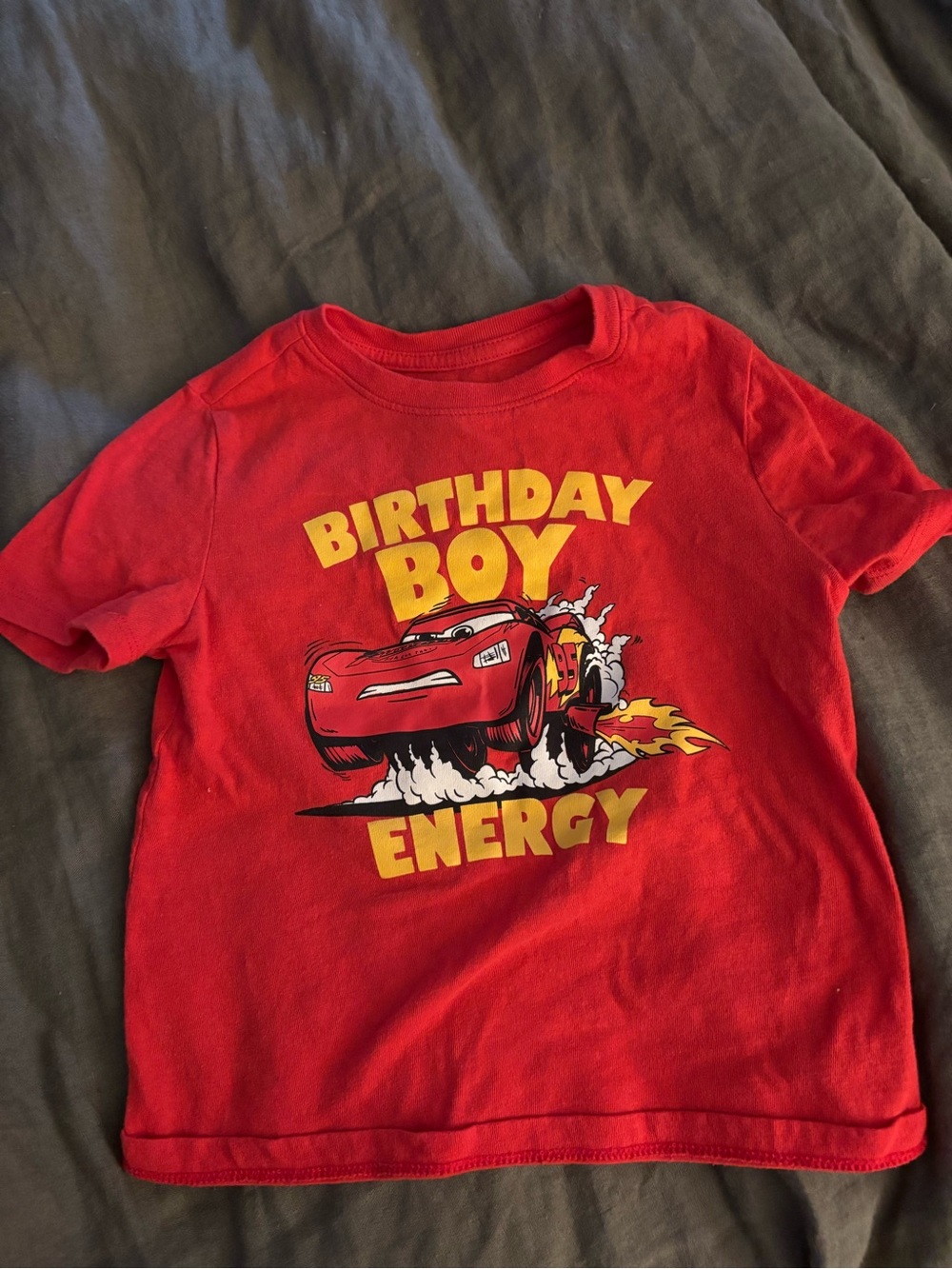 Red "Birthday Boy Energy" Disney Pixar McQueen cars T-Shirt 5T